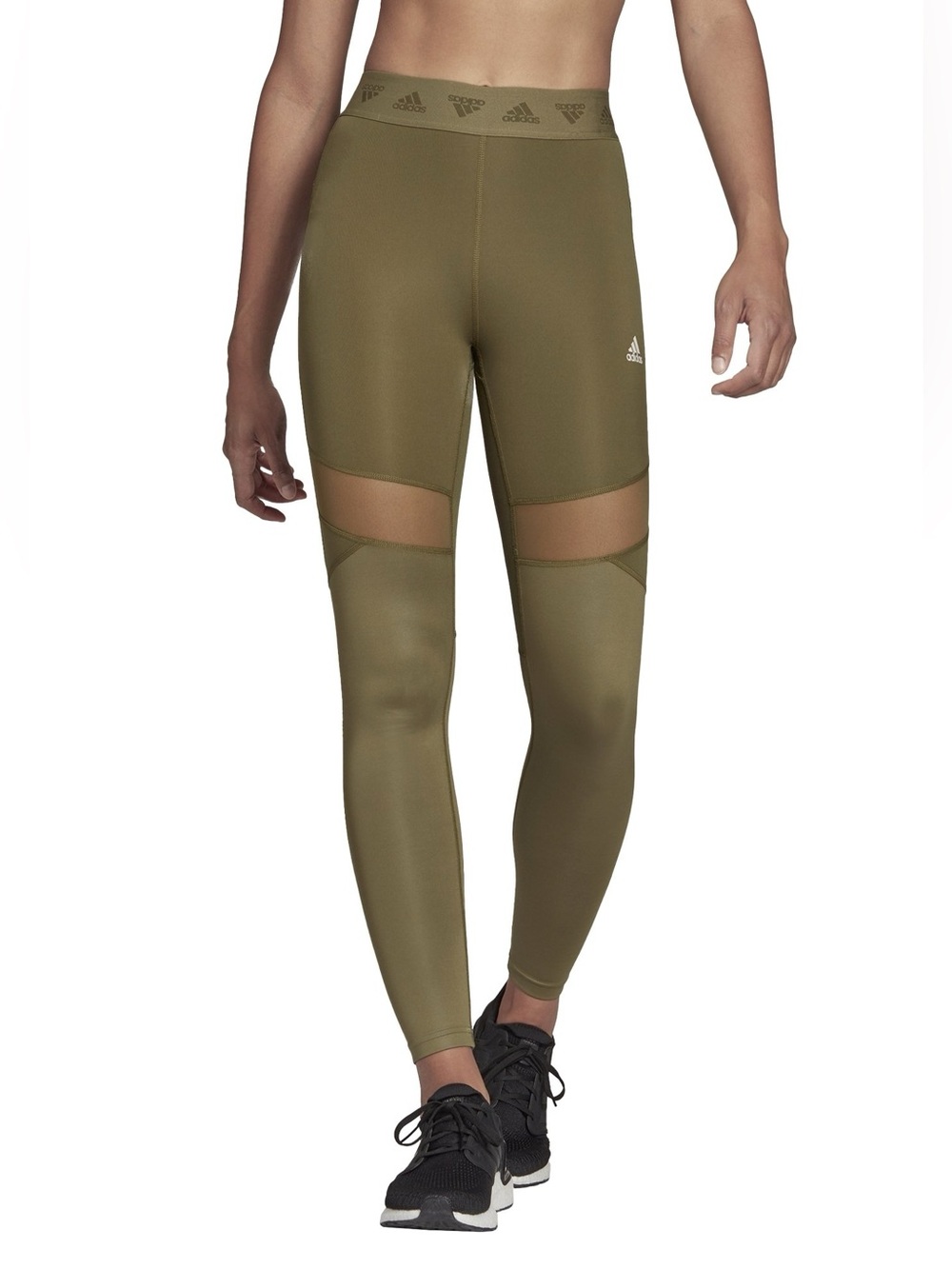 adidas Olive Green Mesh-Inset High-Waist Leggings
